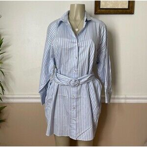 ZARA Women’s Oversized Poplin Striped Belted Shirt Dress